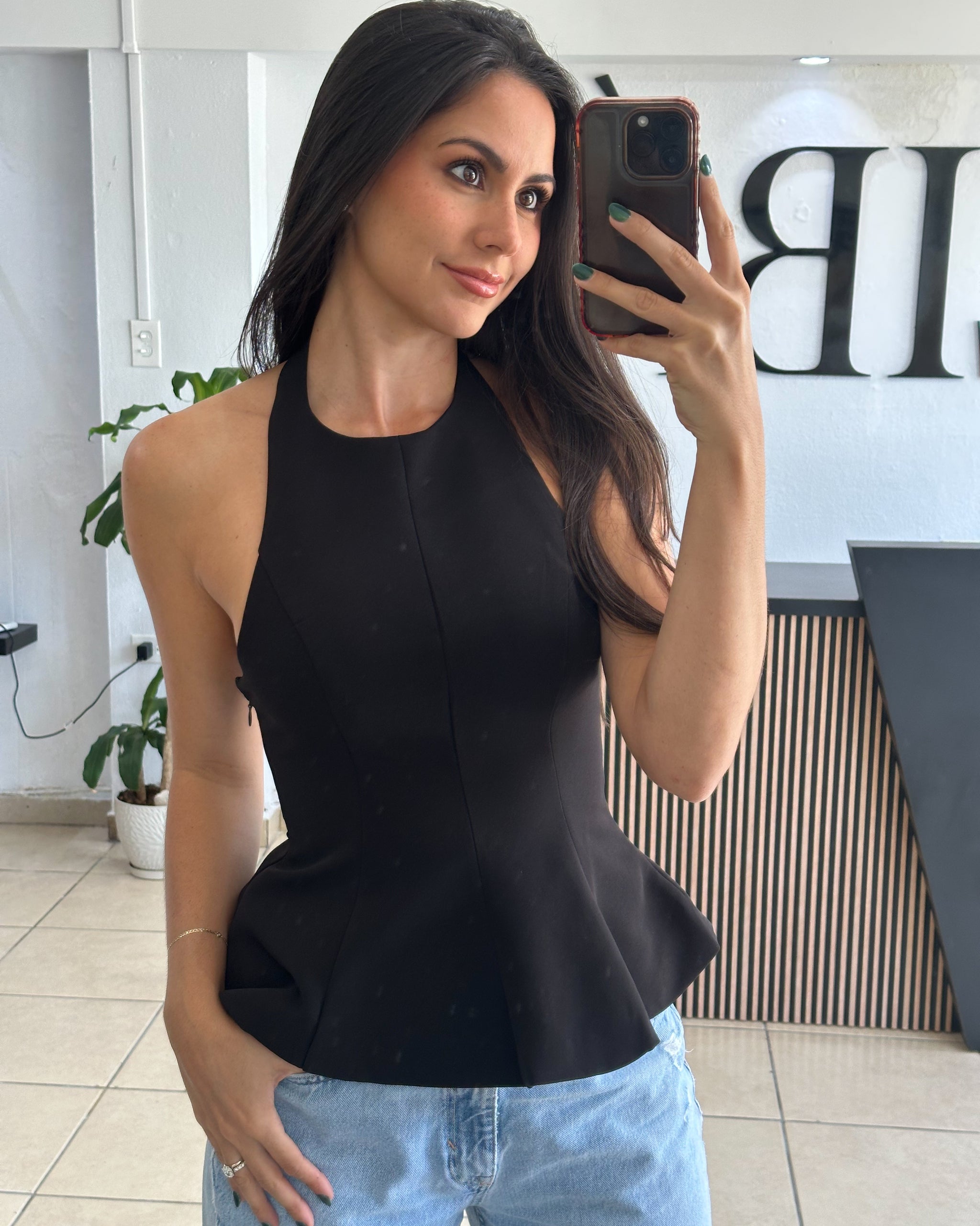 LOLA HALTER PEPLUM TOP (black) – ZIBÁ